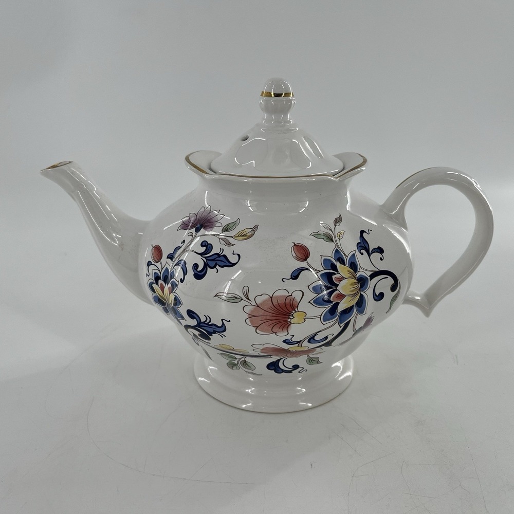 Antique Staffordshire England est 1884 Floral Footed‎ Teapot Arthur Wood Son 5 C